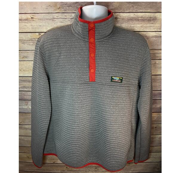 LL Bean Hoodie Men’s Size XL Regular Grey Ribbed Fleece Full Zip Jacket - Picture 1 of 9